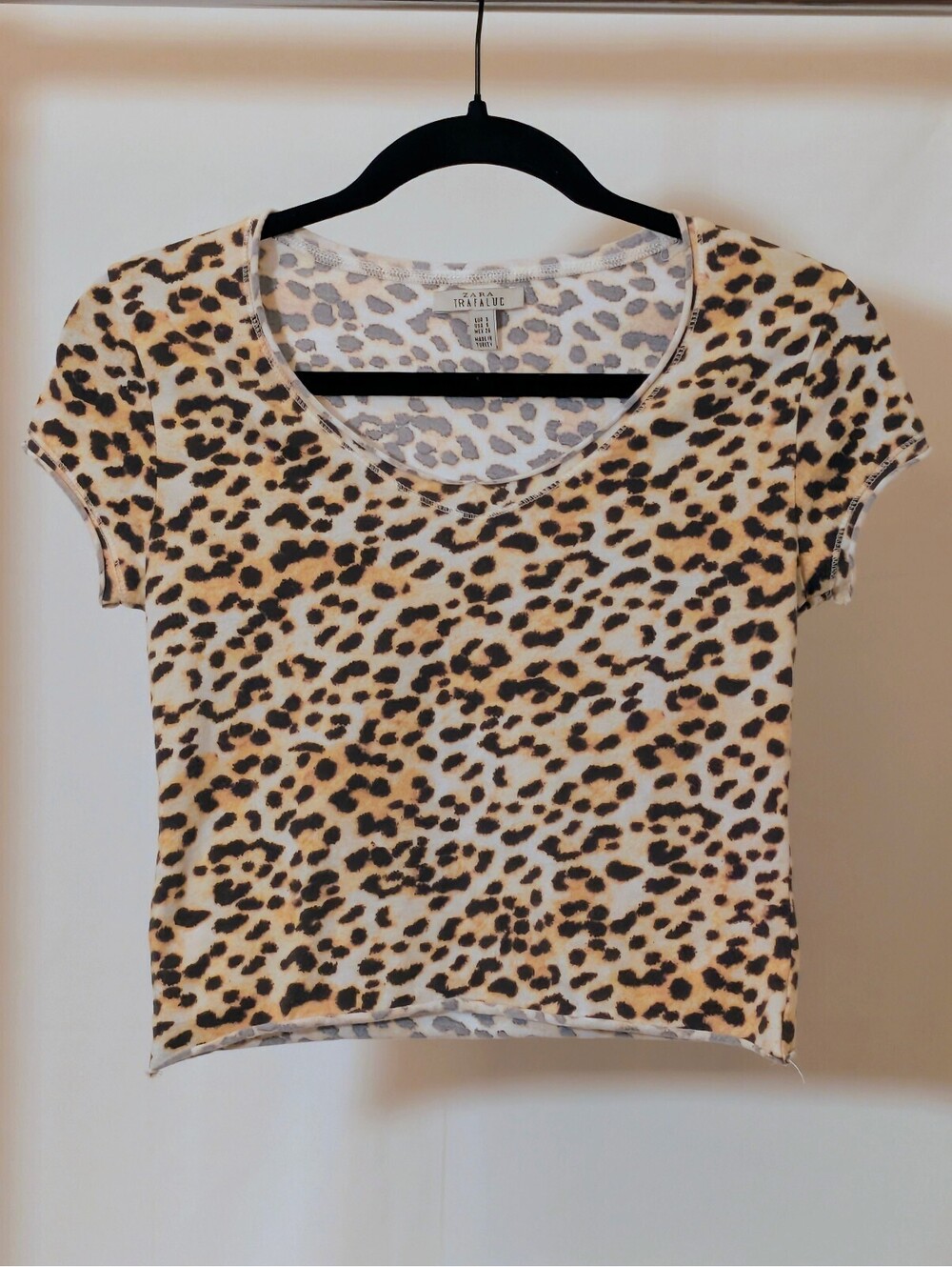 Zara Trf Cheetah Print Cropped T-shirt Womens S Leopard Print Streetwear Y2K